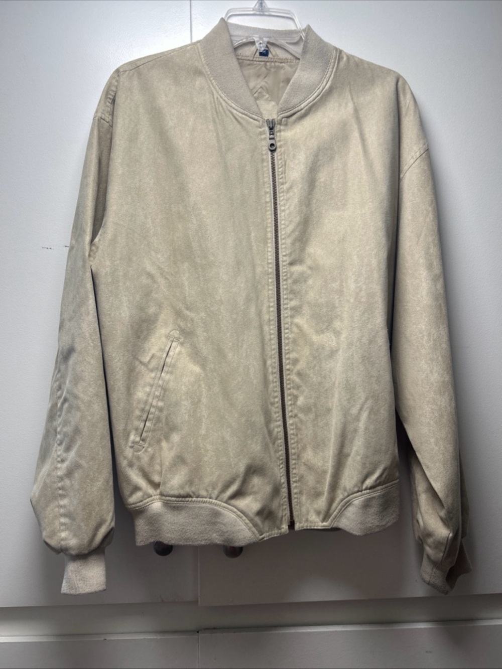 Bomber Jacket in Light Beige - Classic Varsity Style